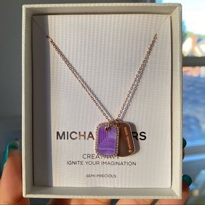 Michael Kors Agate and Pave Dog Tag Necklace